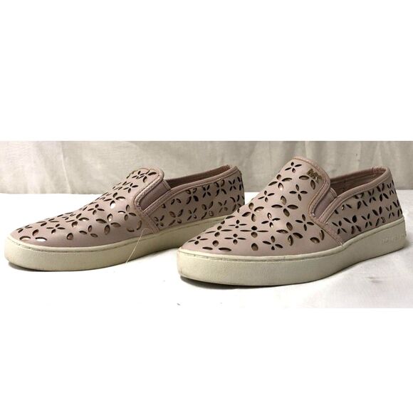 Michael Kors Pink Perforated "Keaton" Floral Slip-on Leather Sneakers Size 6.5 - Picture 3 of 5